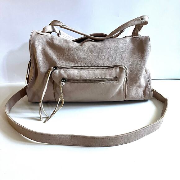 CARLA MANCINI Italian Leather 2 Way Bag: Shoulder or Crossbody, Beige - Picture 1 of 12